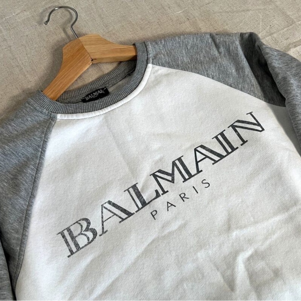 Balmain Heather Gray and Ivory Crewneck